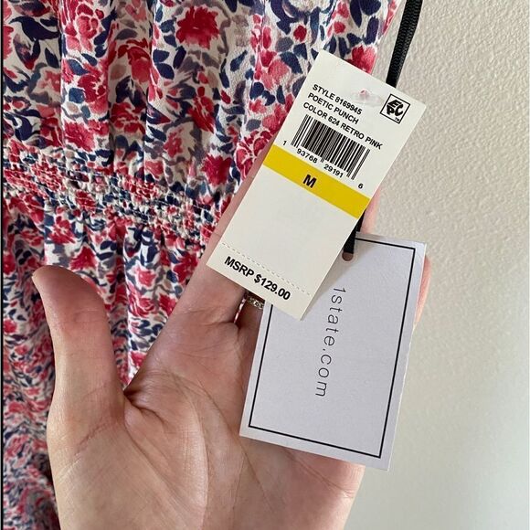 1. State Poetic Punch Retro Pink Floral Dress Size Medium NWT - Picture 3 of 6